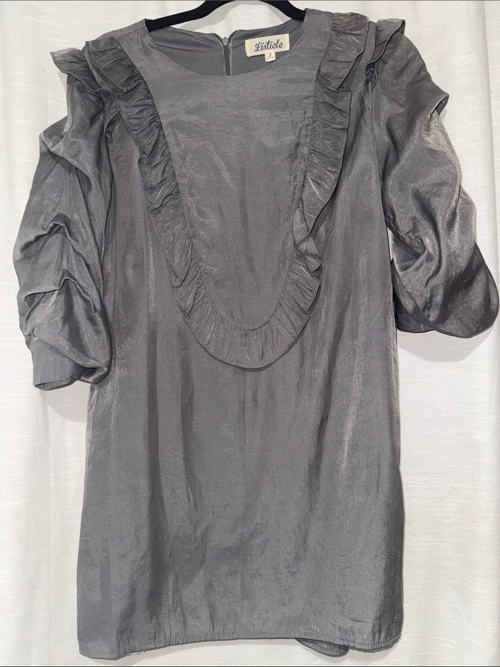 Listicle Silver Gray Ruffled Satin mini dress